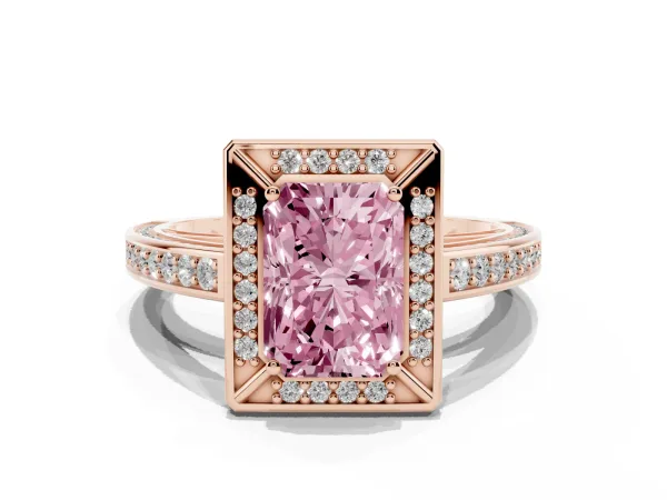 Fancy Pink Radiant Cut Cut Halo Pave Split Shank Prong Setting Ring Rose gold