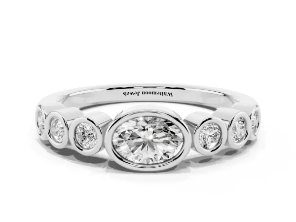 Bezel Set Oval Diamond Half Eternity Band Silver