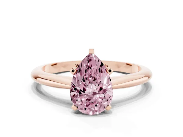 Fancy Pink Pear Cut Cut Solitaire Ring with Four-Prong Setting on a Classic Band Rose gold