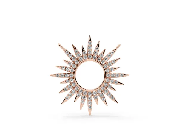 Round Cut Diamond Sunburst Pendant with Pavé Setting Rose gold