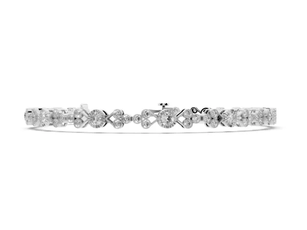 Round Cut Diamond Tennis Bracelet with Bezel Setting and Milgrain Band Silver