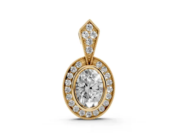 Oval Halo Pavé Diamond Pendant Yellow gold