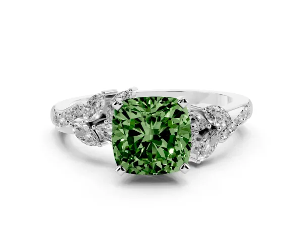 Fancy Green Cushion Cut Solitaire Marquise Twist Band with Six-Prong Setting Platinum