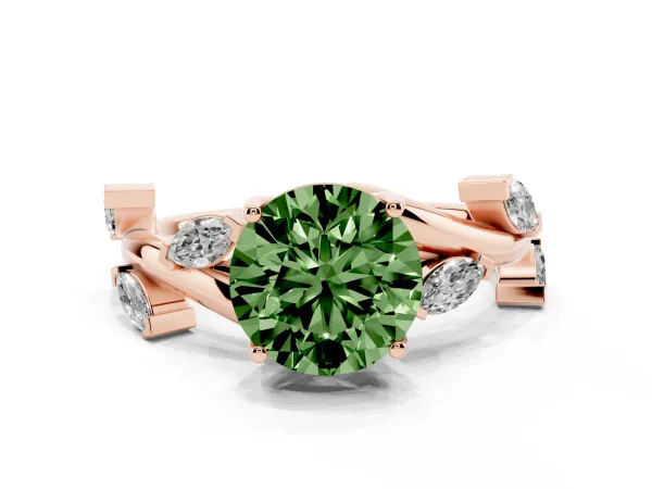 Fancy Green Round Cut Solitaire Twisted Band Marquise Accent Prong Setting Ring Rose gold