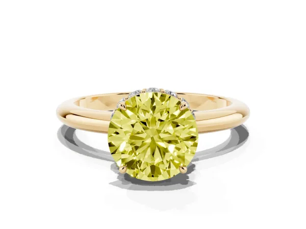 Fancy Yellow Round Cut Brilliant Solitaire Engagement Ring with Six-Prong Setting and Classic Band Yellow gold
