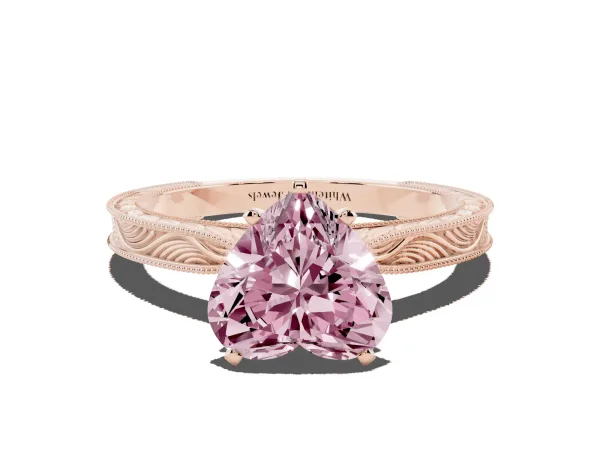 Fancy Pink Heart Cut Solitaire Milgrain Engraved Band with Four-Prong Setting Rose gold
