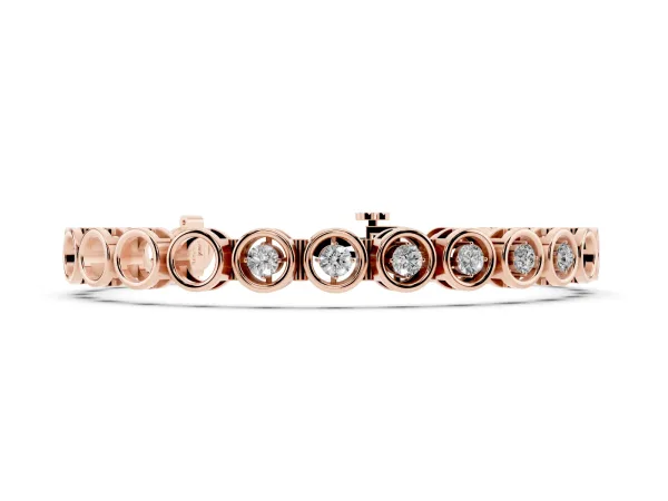 Bezel Set Round Diamond Tennis Bracelet with Open Circle Band Rose gold