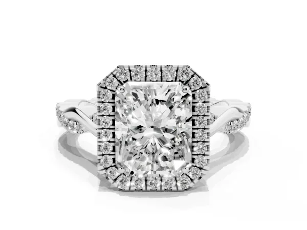 Radiant Cut Halo Twist Band Solitaire Ring Platinum