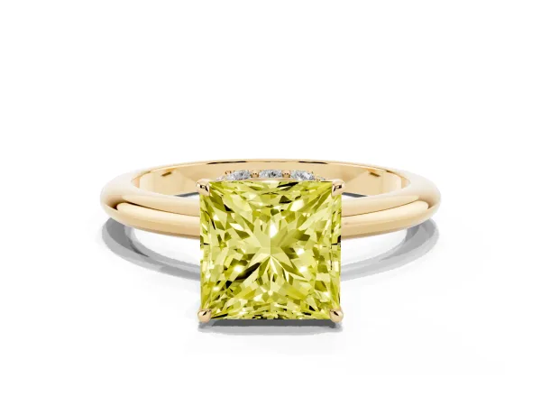 Fancy Yellow Princess Cut Brilliant Solitaire Engagement Ring with Six-Prong Setting and Classic Band Yellow gold