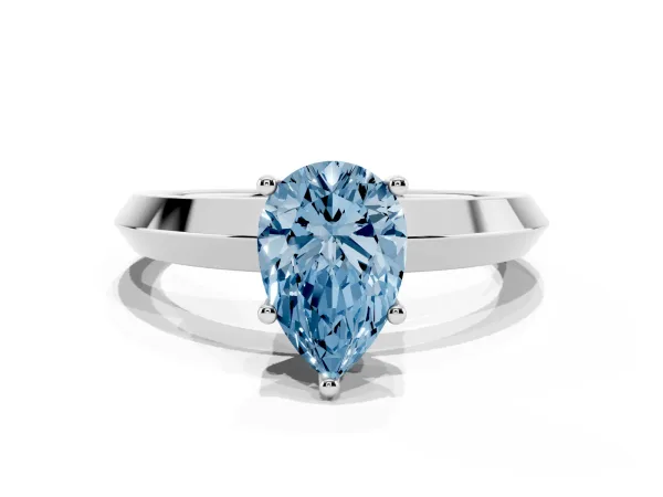 Fancy Blue Pear Cut Cut Solitaire Engagement Ring with Flat Band and Four-Prong Setting White gold
