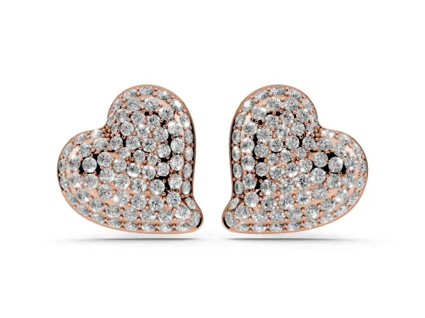 Round Diamond Heart Pavé Stud Earrings Rose gold