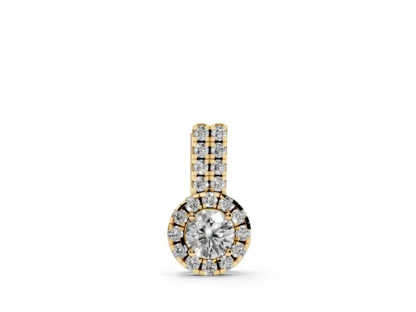 Round Halo Diamond Pendant with Double Prong Setting Yellow gold