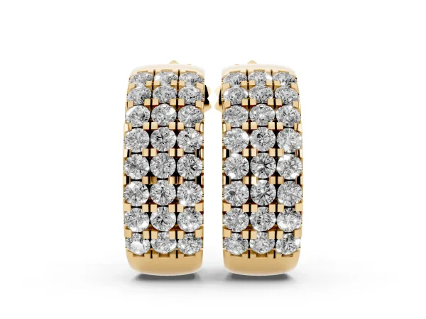 Pavé Round Diamond Hoop Earrings with Four-Prong Setting Yellow gold