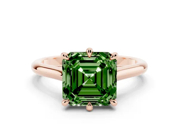 Fancy Green Asscher Cut Solitaire Engagement Ring with Six-Prong Setting and Classic Band Rose gold