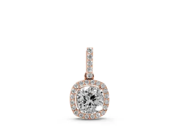 Cushion Halo Diamond Pendant with Prong Setting Rose gold