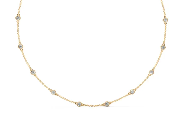 Bezel-Set Round Diamond Station Necklace Yellow gold