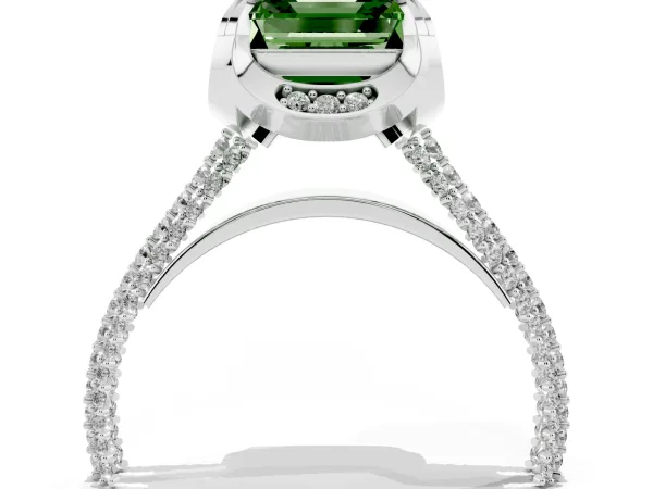 Fancy Green Asscher Cut Solitaire Pave Split Shank Ring with Four-Prong Setting Platinum