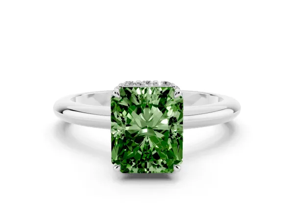 Fancy Green Radiant Cut Brilliant Solitaire Engagement Ring with Six-Prong Setting and Classic Band Platinum