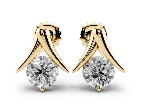 Round Diamond Inverted V Stud Earrings Yellow gold
