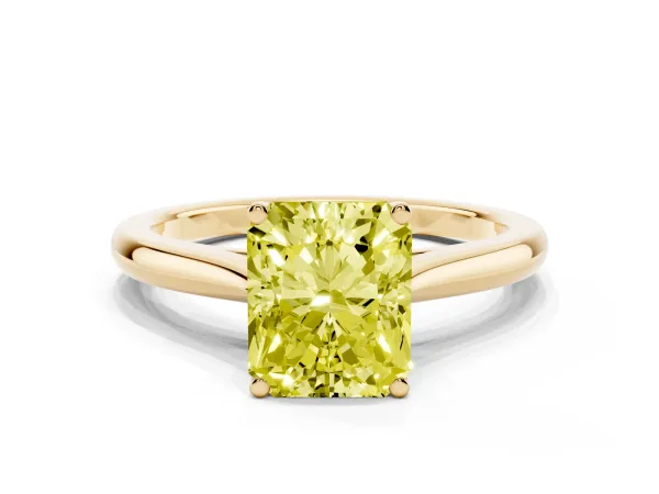 Fancy Yellow Radiant Cut Cut Solitaire Ring with Cathedral Band and Four-Prong Setting Yellow gold