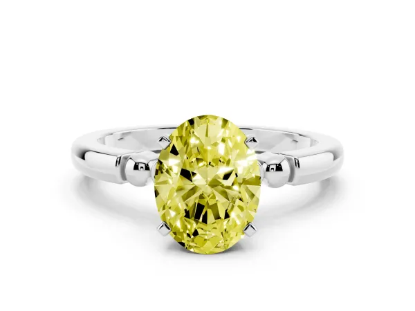 Fancy Yellow Oval Cut Solitaire Beaded Band with Four-Prong Setting Platinum