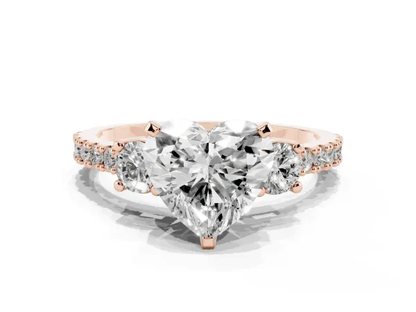 Heart Cut Three-Stone Diamond Pavé Band with Prong Setting Rose gold