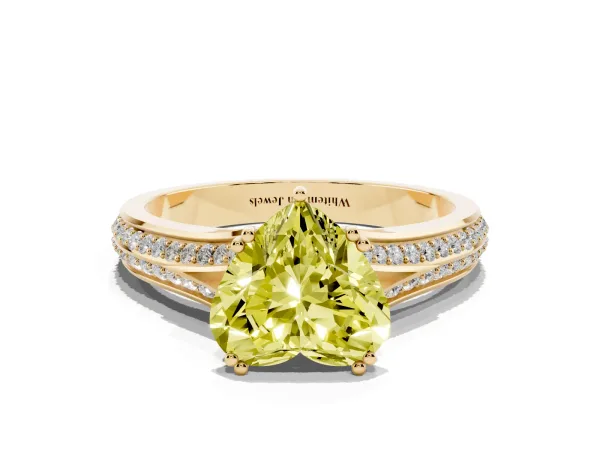 Fancy Yellow Heart Cut Diamond Split Shank Engagement Ring with Pavé Band Yellow gold