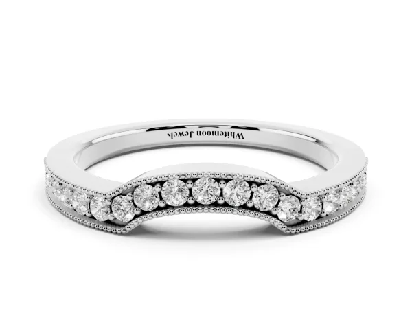 Curved Round Diamond Band with Milgrain Pavé Setting White gold