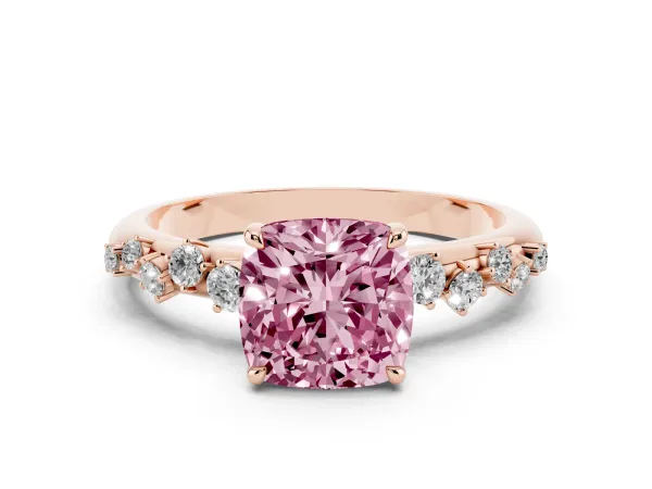 Fancy Pink Cushion Cut Diamond Cluster Prong-Set Solitaire Ring Rose gold