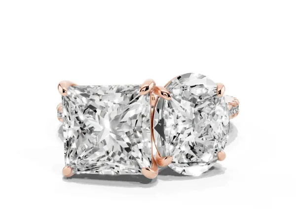 Oval and Princess Toi Moi Ring with Prong Setting and Micro Pave Band Rose gold