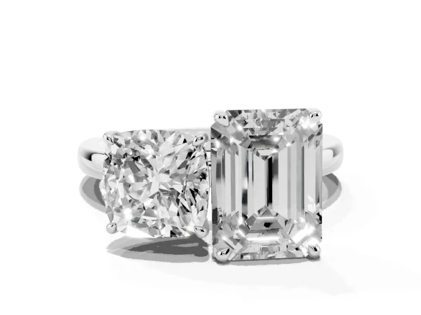 Cushion Cut and Emerald Cut Toi Moi Ring with Prong Setting White gold