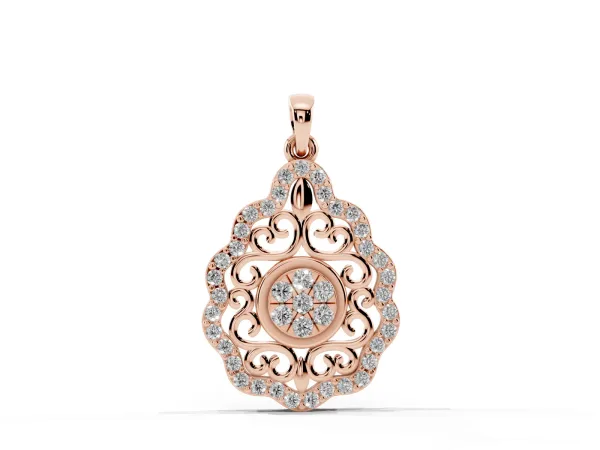 Round Diamond Halo Pendant with Filigree Design Rose gold