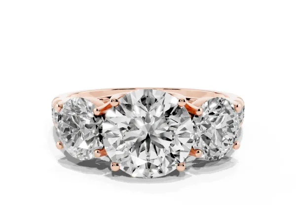 Three-Stone Round Cut Diamond Pavé Band with Prong Setting Rose gold
