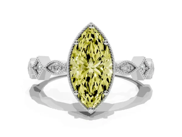 Fancy Yellow Marquise Cut Milgrain Marquise Diamond Twist Band Ring Platinum