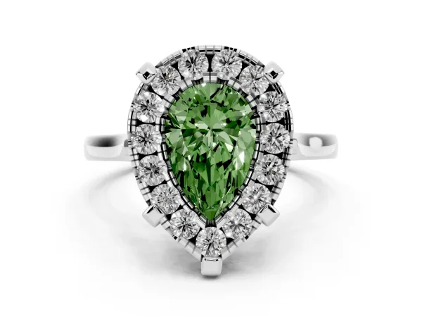 Fancy Green Pear Cut Diamond Cluster Halo Solitaire with Four-Prong Setting White gold