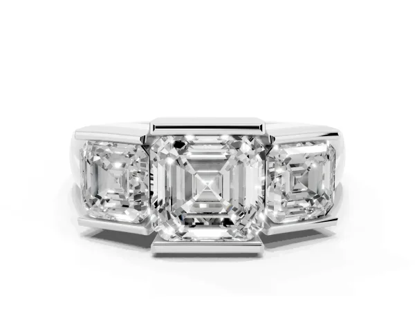 Three Stone Asscher Cut Cut Channel Set Diamond Ring White gold