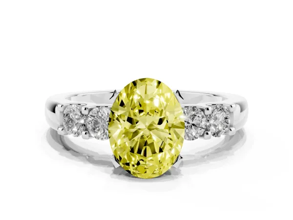 Fancy Yellow Oval Cut Brilliant Cut Diamond Five-Stone Prong Set Engagement Ring with Channel Band White gold
