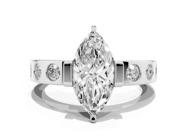 Marquise Cut Brilliant Channel-Set Diamond Ring with Bezel Prong Setting Platinum