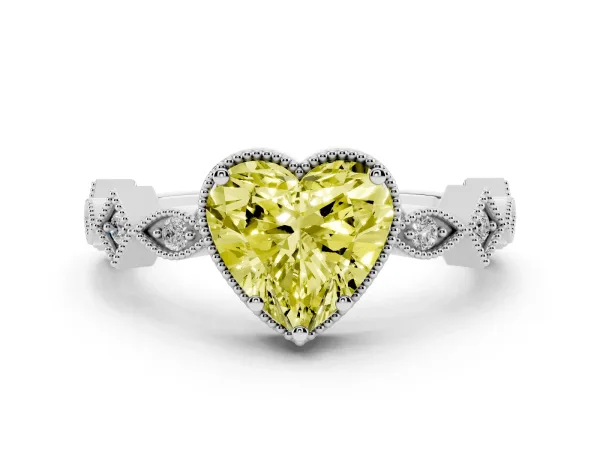 Fancy Yellow Heart Cut Milgrain Marquise Diamond Twist Band Ring Platinum