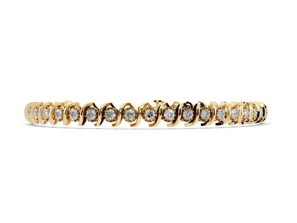 Round Diamond Spiral Prong Tennis Bracelet Yellow gold