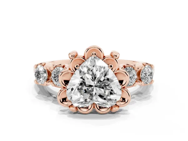Heart Cut Cut Diamond Floral Halo Engagement Ring with Shared Prong Setting Rose gold