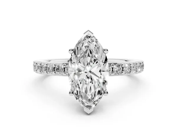 Marquise Cut Cut Diamond Solitaire with Pave Band and Four-Prong Setting Platinum