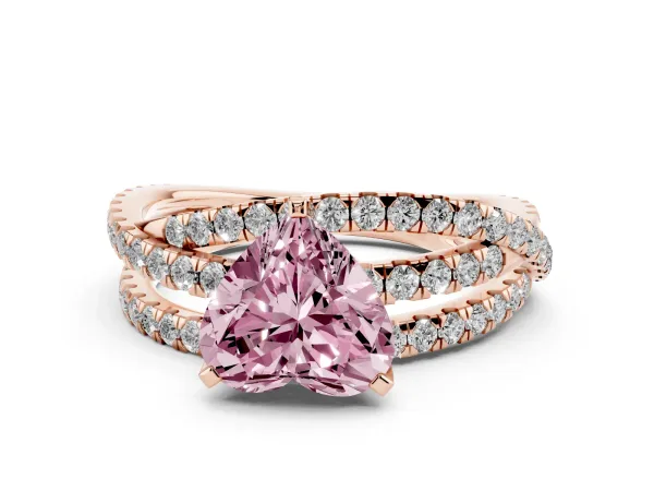 Fancy Pink Heart Cut Solitaire Twist Band with Pavé Setting and Four-Prong Setting Rose gold