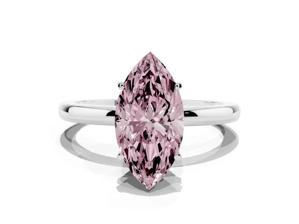 Fancy Pink Marquise Cut Solitaire Diamond Ring with Prong Setting and Plain Band Platinum
