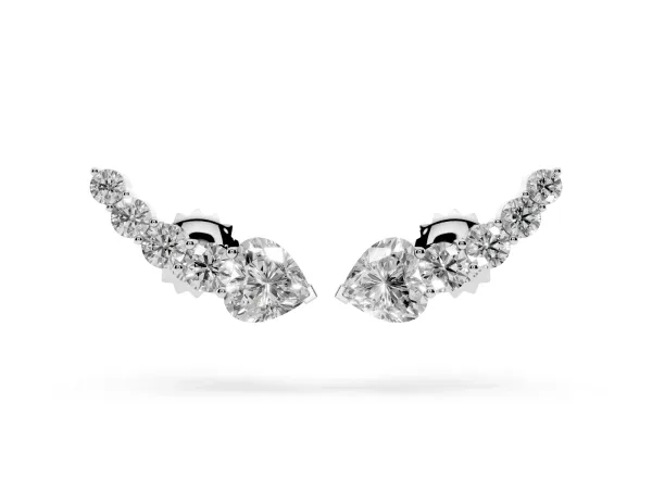 Round and Heart Diamond Petite Ear Climber Earrings Platinum