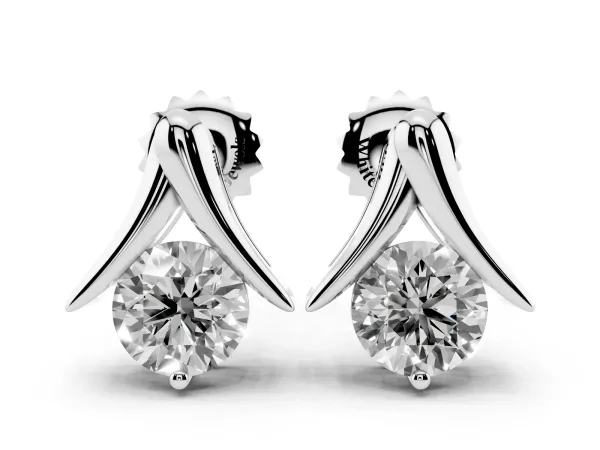 Round Diamond Inverted V Stud Earrings Platinum