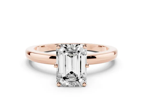 Emerald Cut Solitaire Diamond Ring with Six-Prong Setting on a Classic Band Rose gold
