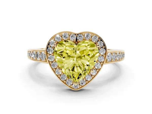 Fancy Yellow Heart Cut Halo Pavé Diamond Engagement Ring with Bezel Setting Yellow gold