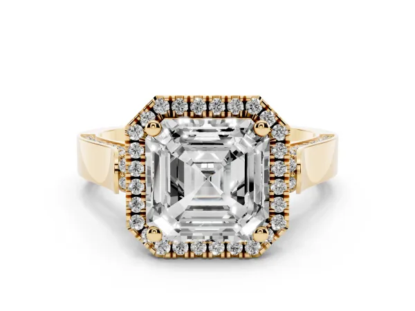 Asscher Cut Halo Pave Split Shank Prong Setting Ring Yellow gold