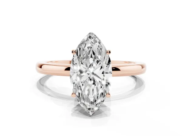 Marquise Cut Solitaire Diamond Ring with Prong Setting and Plain Band Rose gold